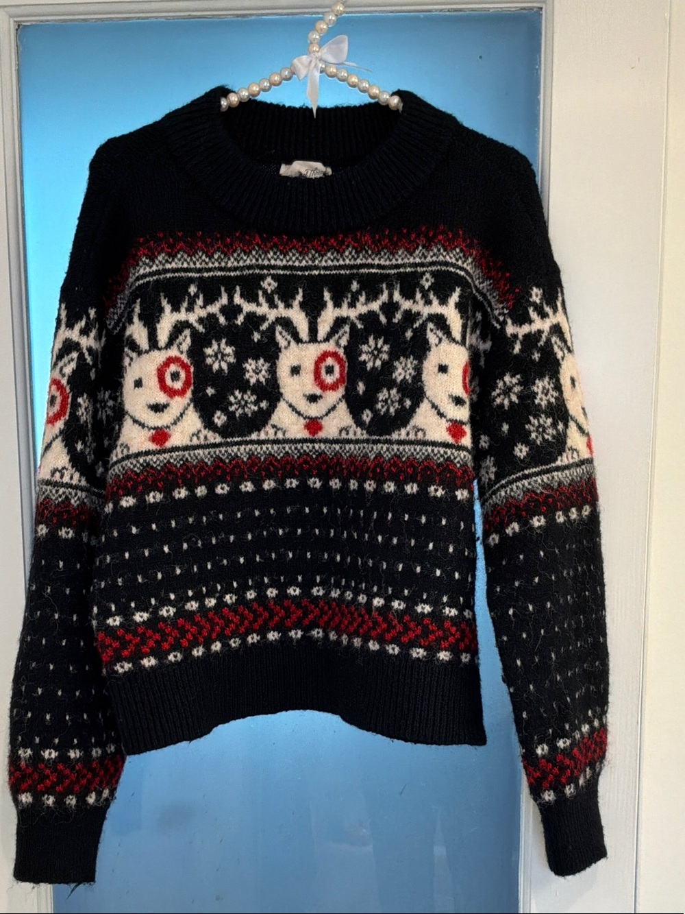 Universal Thread Black, White & Red Reindeer Crewneck Sweater